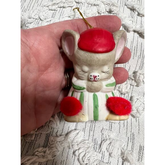 Vintage Lil Chimers Mouse Porcelain Bell Christmas Ornament Jasco - Picture 5 of 9